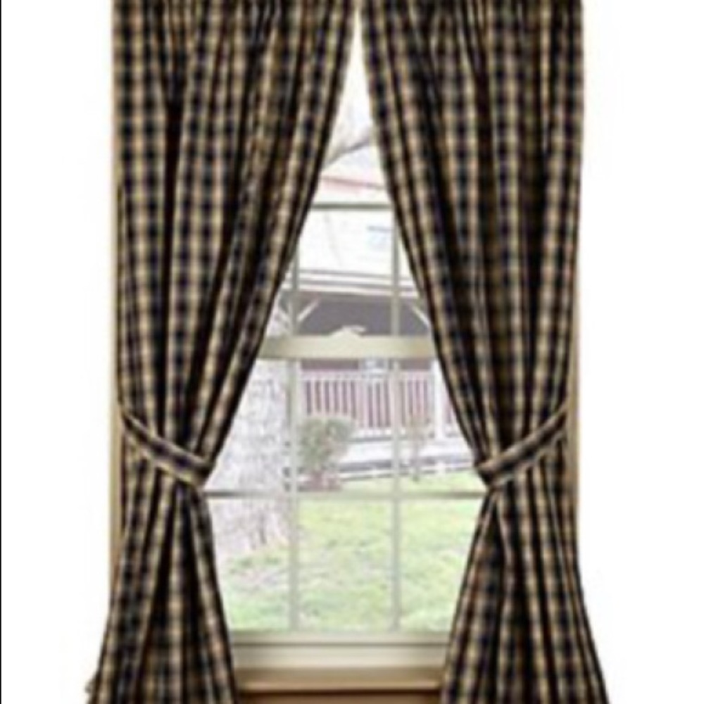 Navy blue gingham curtains - 3 windows, lined